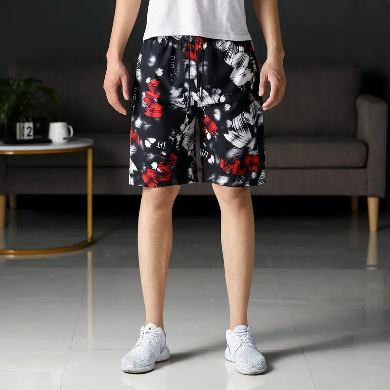 Men's loose casual beach trousers with striped pattern in quick-drying ice silk fabric