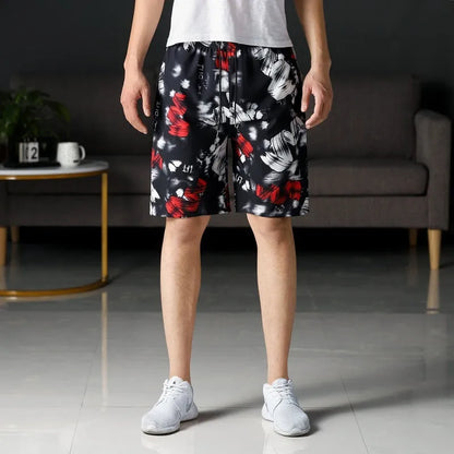 Men's loose casual beach trousers with striped pattern in quick-drying ice silk fabric
