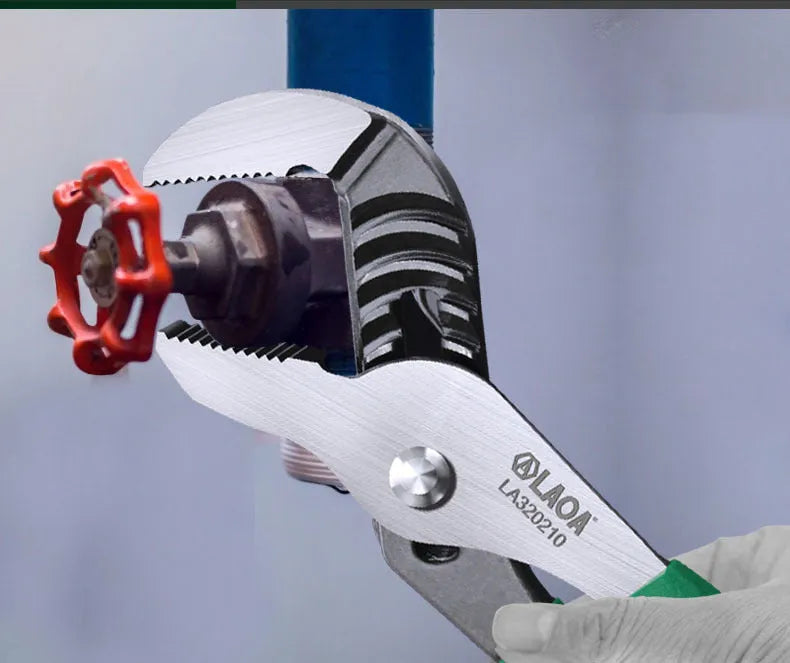 CR-V steel adjustable water pipe wrench with multi-gear jaw adjustment in professional tool setting