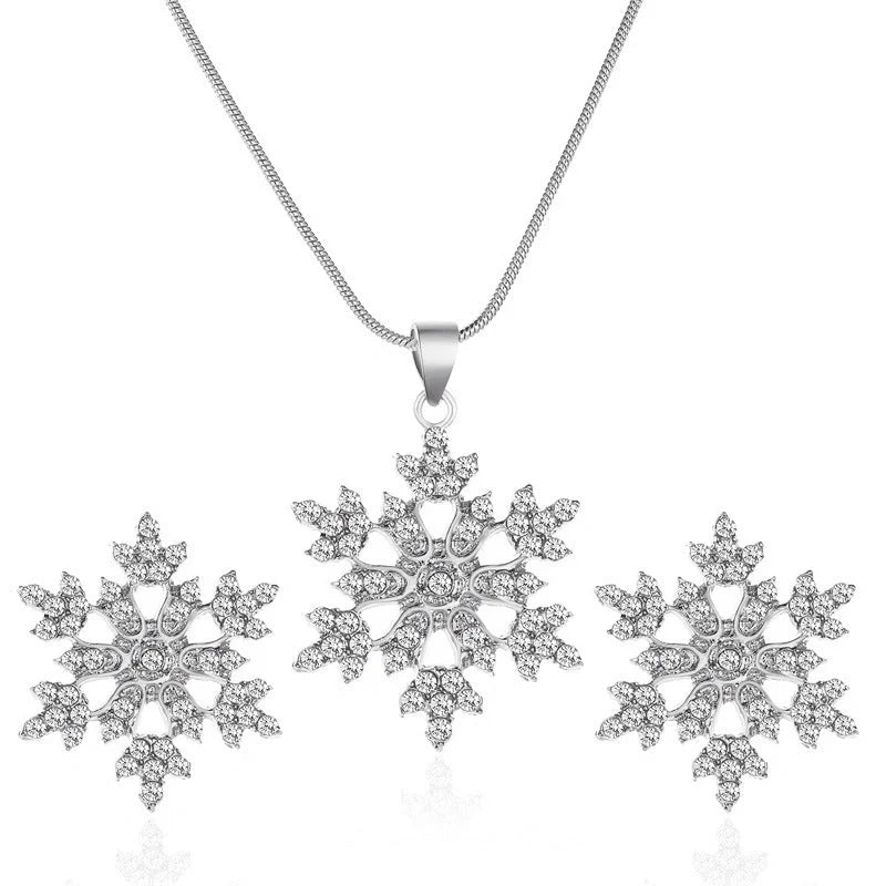 Elegant Snowflake Necklace Set with Rhinestones for Valentine's Day