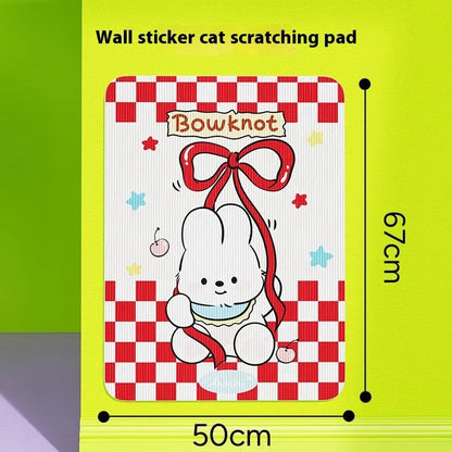 Vertical cat scratch board with cartoon fleece design mounted on wall for dogs and cats