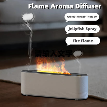 Black and white ultrasonic flame air humidifier and aroma diffuser with LED lights and 0.5L tank
