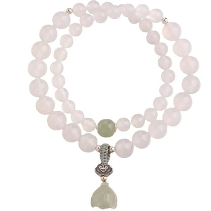 Women's S925 sterling silver bracelet with White Agate and Hetian Jade beads in a geometric national style design.