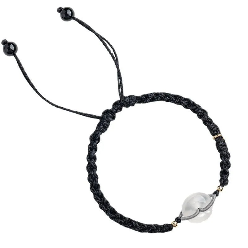 Ethnic style crystal bracelet with vintage woven strap and chamfered square grain details