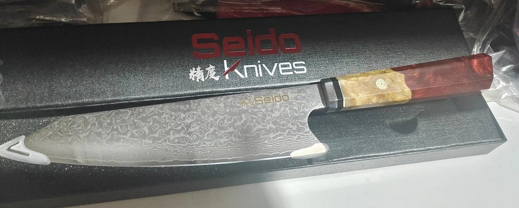 Damascus steel chef's knife for Japanese cuisine with 34.7cm blade