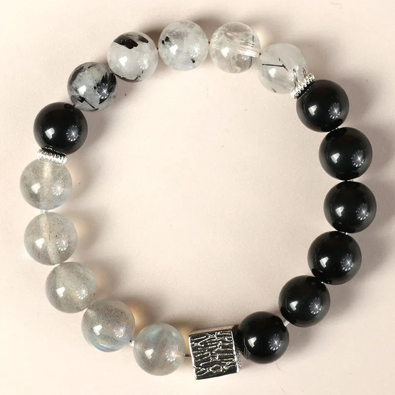 Chinese style couple crystal bracelets with 10mm geometry beads in khaki colour