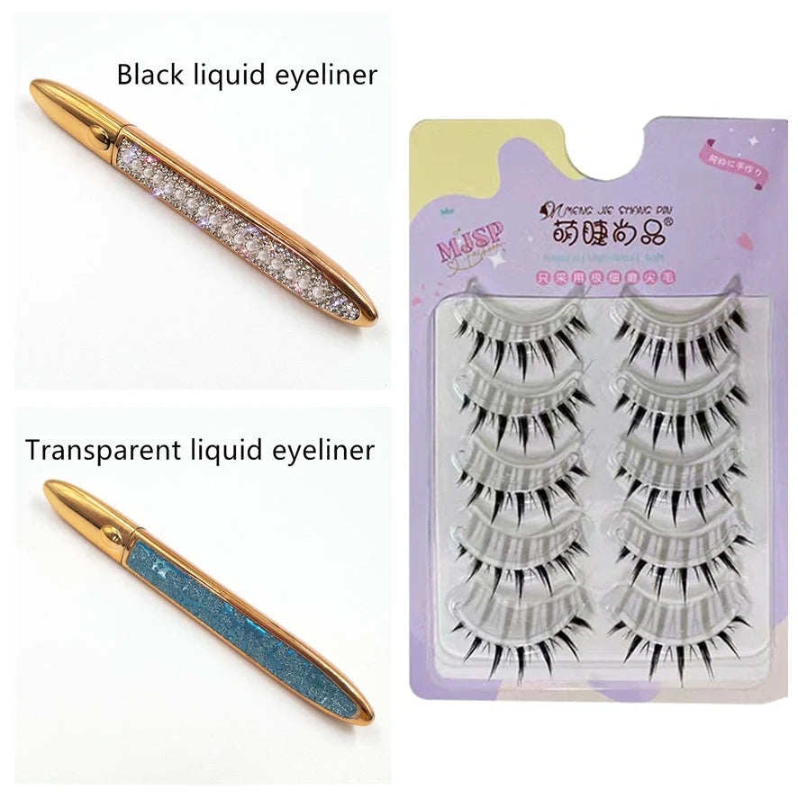 Self-adhesive false eyelashes with multicolour eyeliner for easy application and vibrant looks