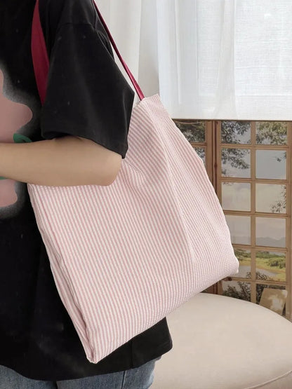 Canvas multi-layer tote shoulder bag in plaid design with 24cm shoulder strap