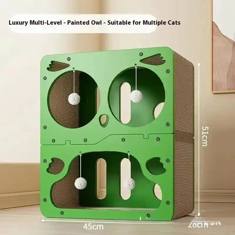 Double layer cat scratching board nest with cat head and owl design options