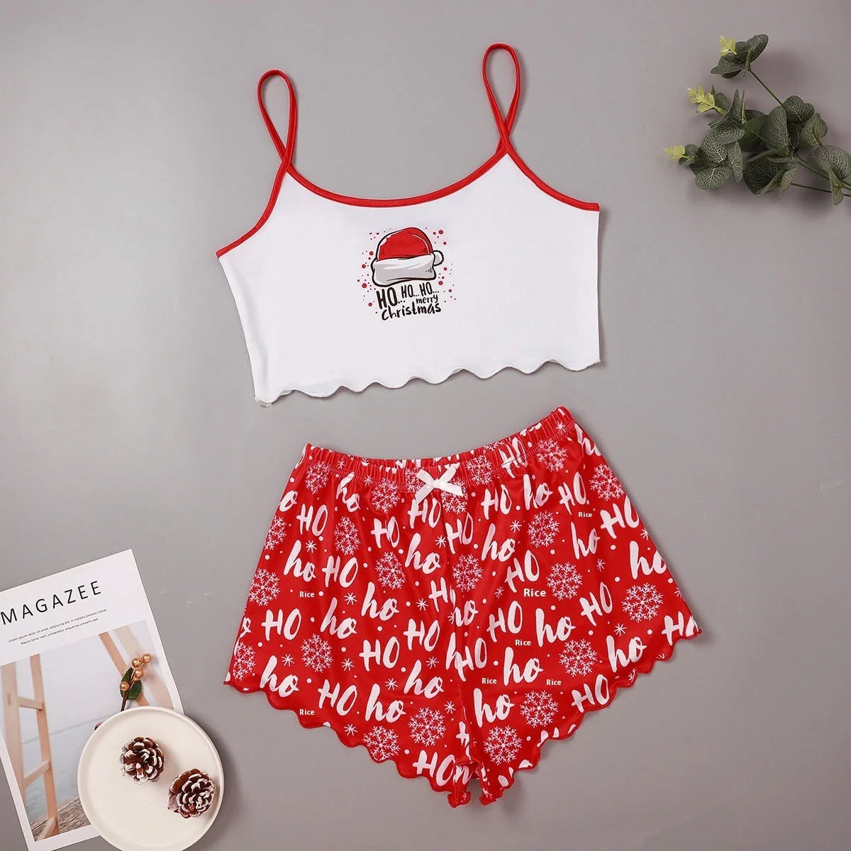 Christmas women's milk silk pajamas two-piece set with festive designs