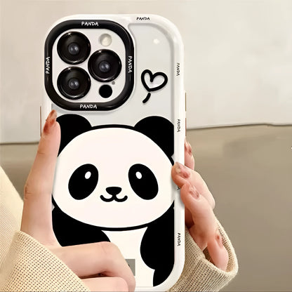 Plush Panda all-inclusive phone case in black or white, compatible with Apple and Huawei models.