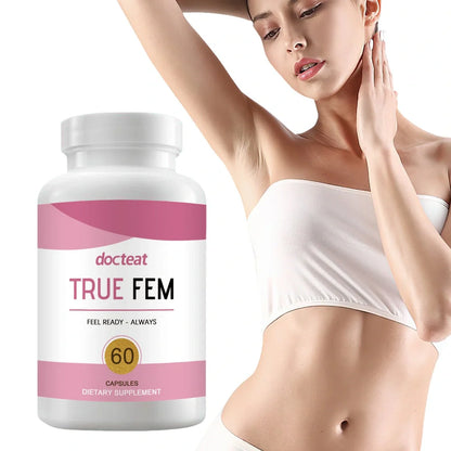 Bottle of Female Care Capsule Plant Extract containing 60 herbal supplement capsules