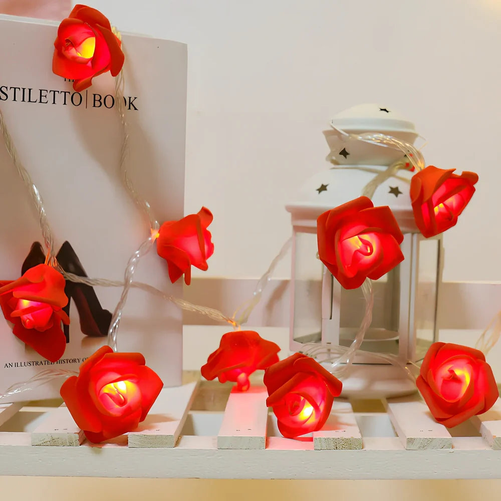 LED rose light string with 20 white and pink flowers on 3-metre wire for romantic decoration