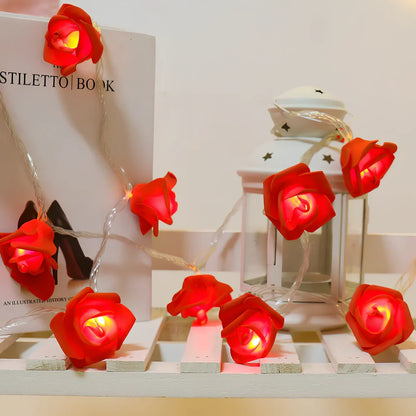 LED rose light string with 20 white and pink flowers on 3-metre wire for romantic decoration