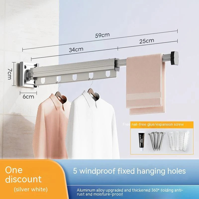 Aluminium suction cup folding clothes hanger with retractable drying rack