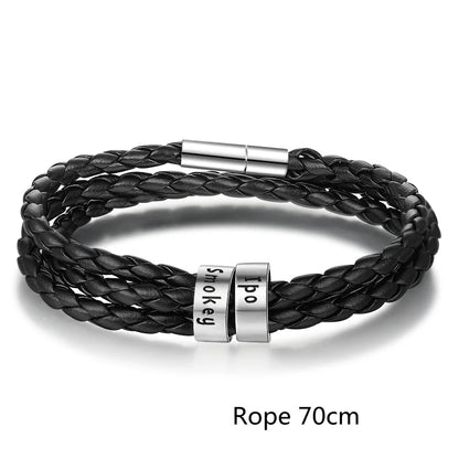 A personalized leather bracelet with engraved beads, a thoughtful gift for men