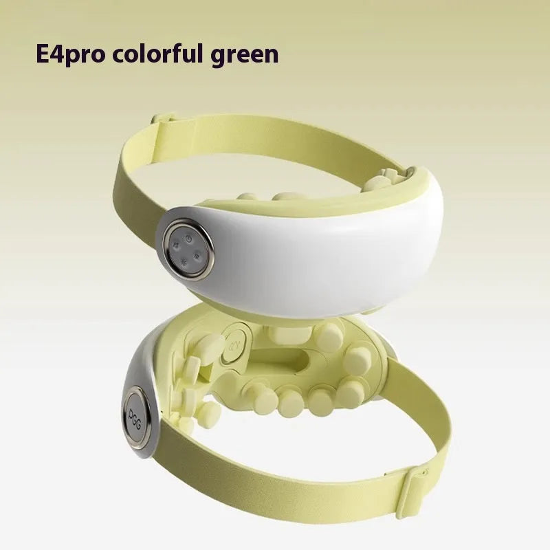 Bluetooth hot compress and steam moisturising eye massager device in purplish grey, green, or ink grey colour