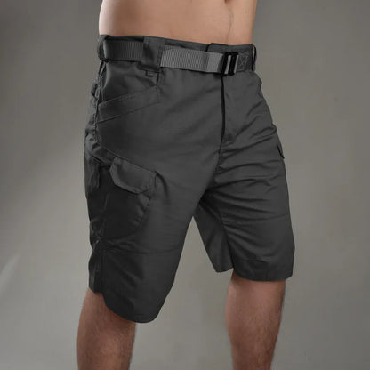 Men's cotton blend tactical shorts in camouflage pattern for outdoor hiking and camping activities