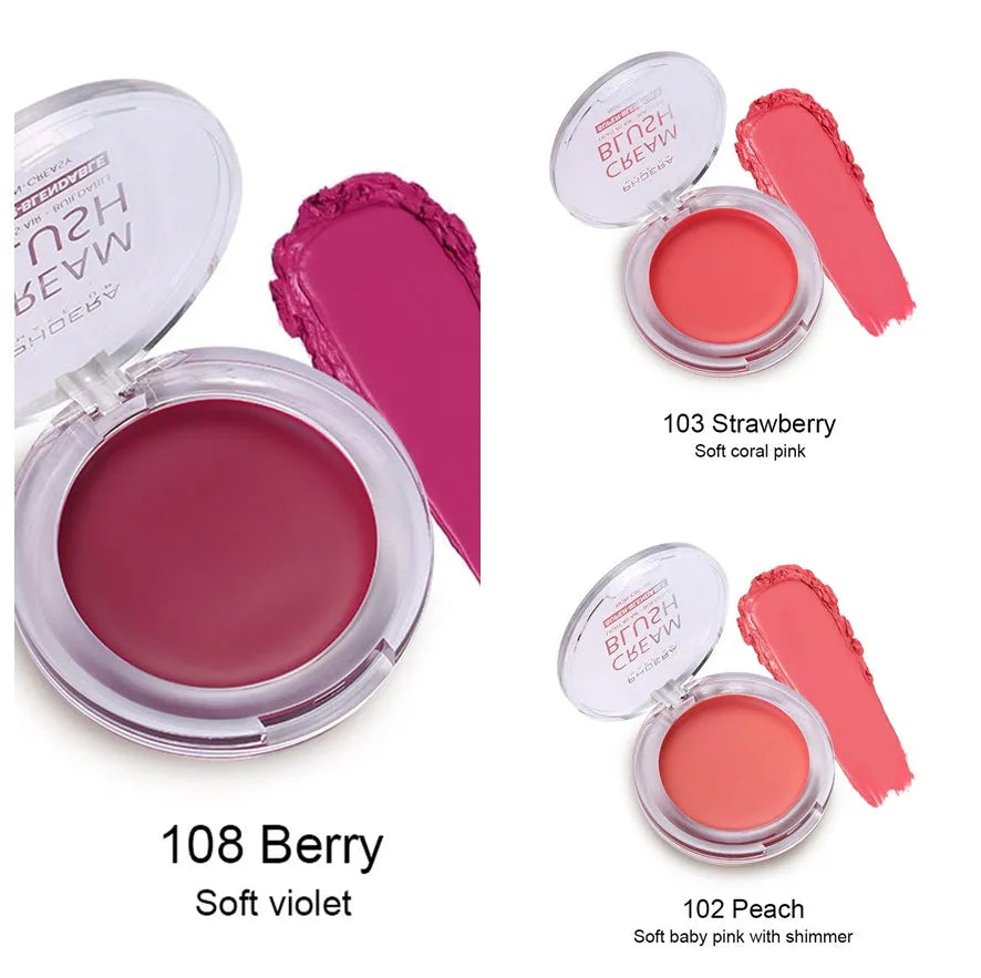 PHOERA Light and Brightening Blush Cream pot in one of eight colours: Freesia, Peach, Strawberry, Sunflower, Dusk, Sunset, Grape, or Berry.