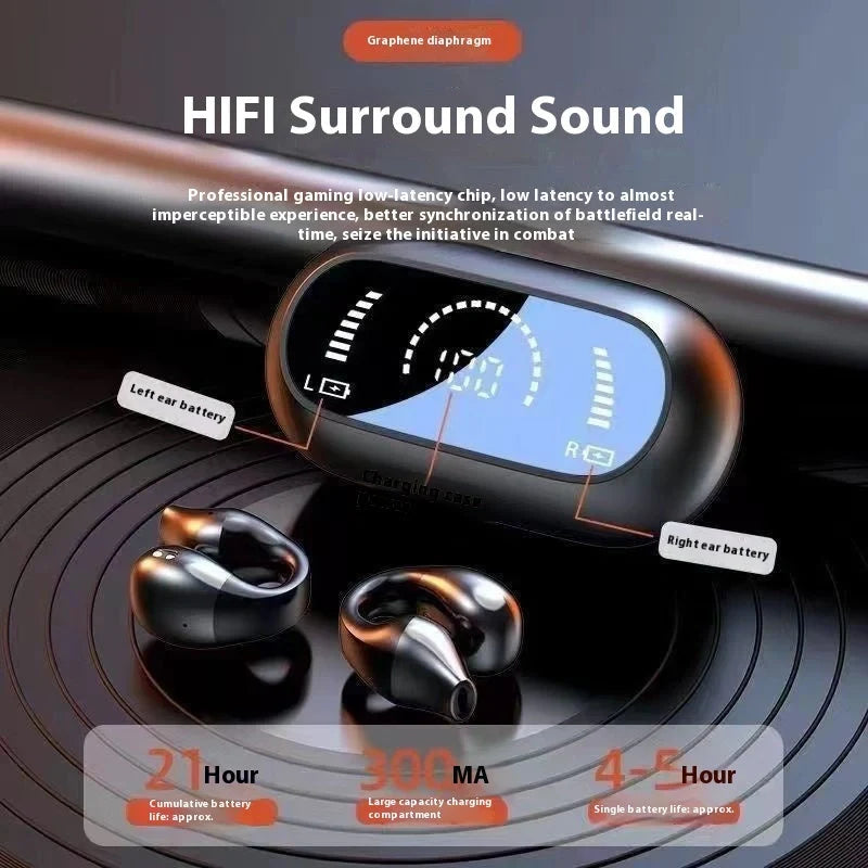 Bluetooth 5.2 ear clip bone conduction headphones in white and black