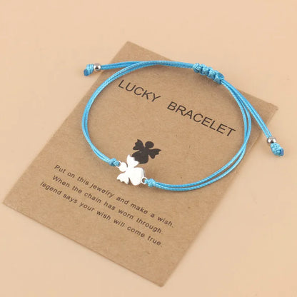 Woven adjustable bracelet with tassel in red, black, or sky blue, unisex stainless steel wax line design