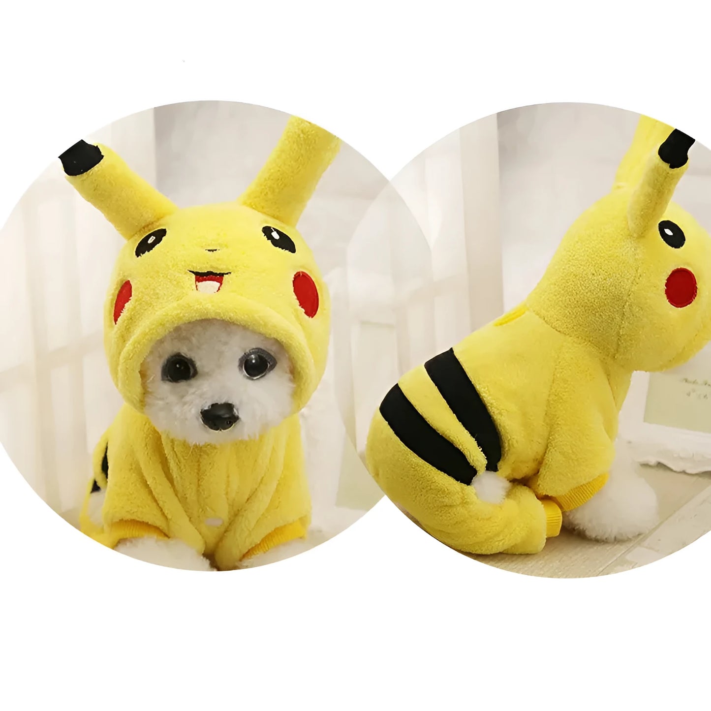 Grey fleece hooded coat on cat showing cartoon design and size fit