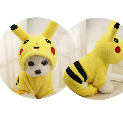Grey fleece hooded coat on cat showing cartoon design and size fit
