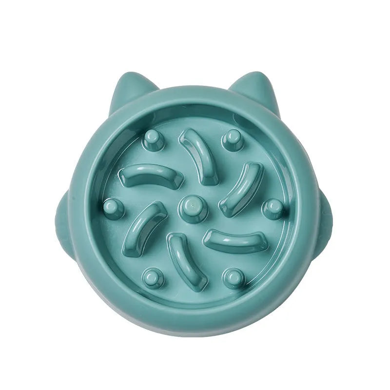 Green slow feeder dog bowl with bone-shaped obstacles for anti-choking feeding