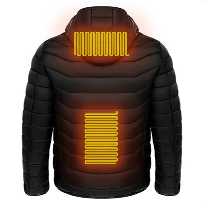 Men's heated puffer jacket with electric heating technology for skiing and outdoor activities