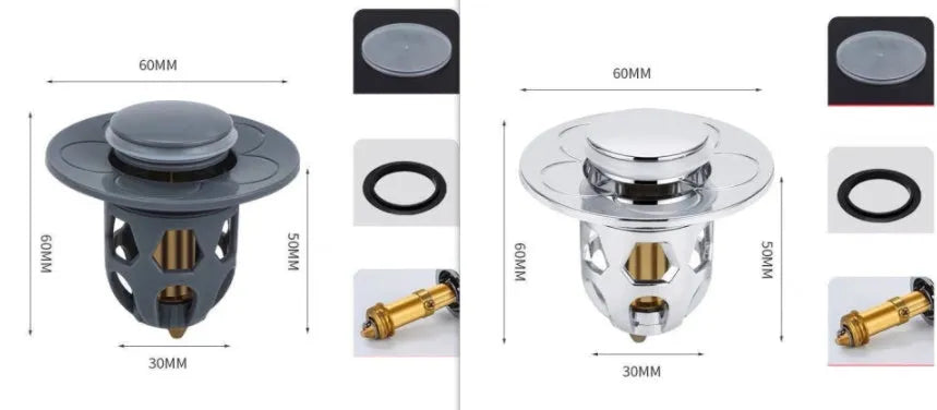 Copper core bouncing washbasin drain plug with universal 1.1-1.5 inch head in metallic finish
