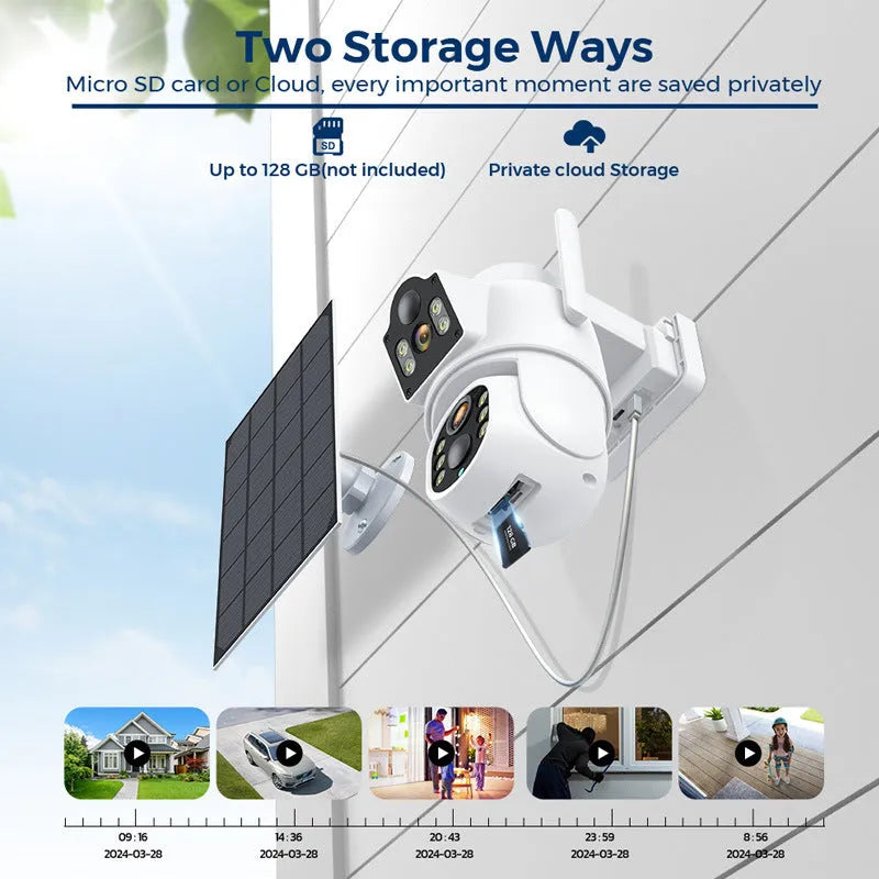 Outdoor solar wireless security camera with solar panel for plug-free 4MP HD home monitoring