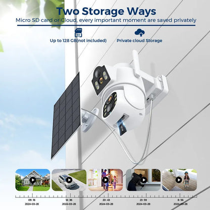Outdoor solar wireless security camera with solar panel for plug-free 4MP HD home monitoring