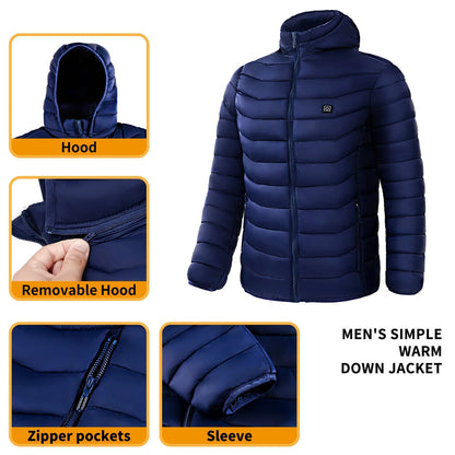 Men's heated puffer jacket with electric heating technology for skiing and outdoor activities