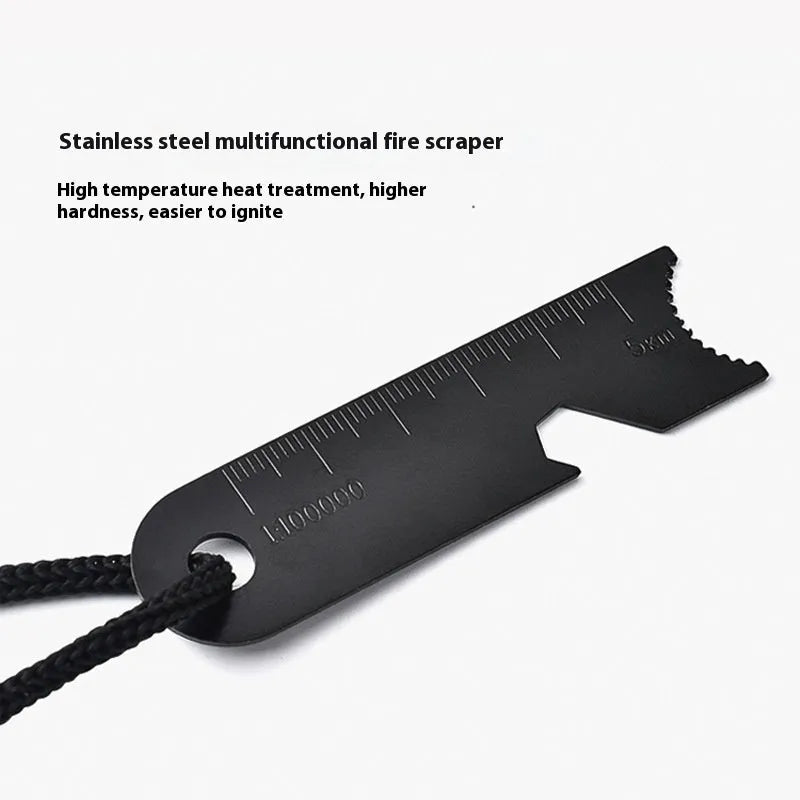 Black outdoor multifunctional flint survival tool with magnesium rod and stainless steel scraper