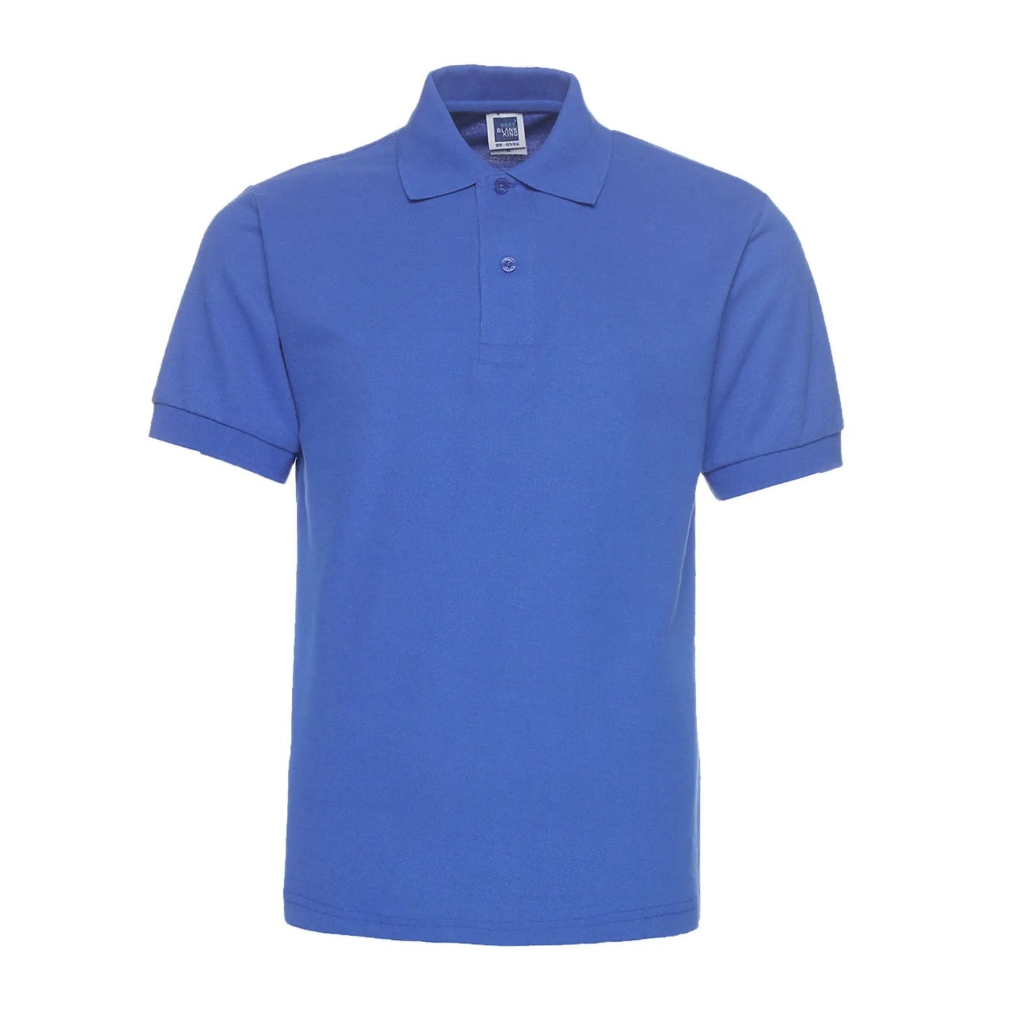 Solid colour plus size short sleeve polo shirt on a hanger, loose fit style.