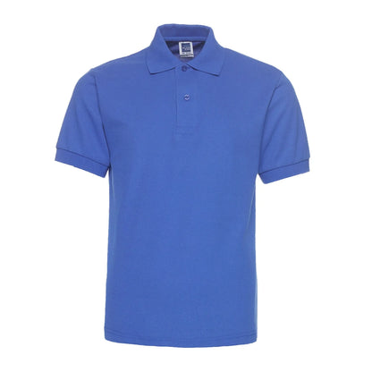 Solid colour plus size short sleeve polo shirt on a hanger, loose fit style.