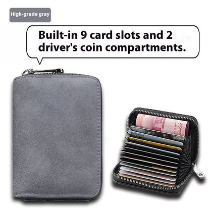 Men's suede-effect PU leather card holder with anti-degaussing protection showing card slots