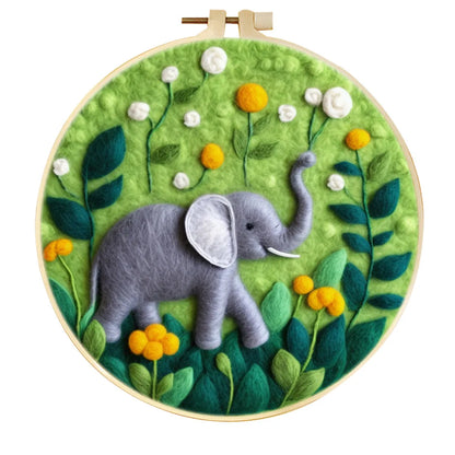 Round three-dimensional embroidery kit with linen fabric, wool felt pieces, and embroidery frame for 20x20 cm blanket painting