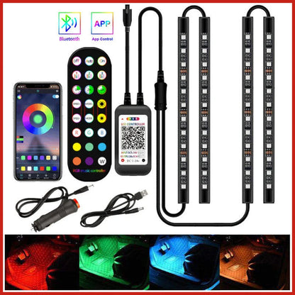 Stylish car interior mood lighting kit with remote control for customizable LED illumination