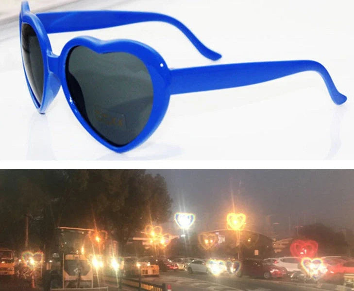 Fashionable heart-shaped light-up glasses with a built-in LED lighting system, perfect for adding a touch of love and playfulness to any occasion.