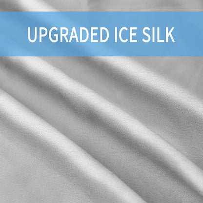 Light blue U-shaped ice silk maternity pillow for pregnancy support on a bed