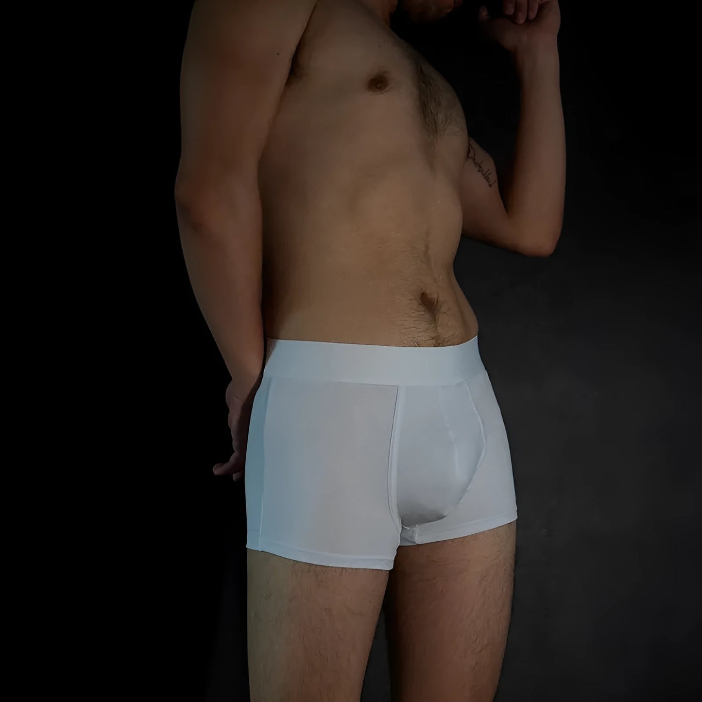 Men's solid colour cotton underwear boxer in black on white background