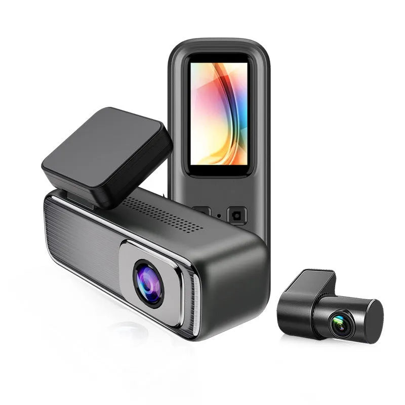 Front view of a driving recorder dash cam with a 1.2-inch screen, shown mounted on a car windscreen.