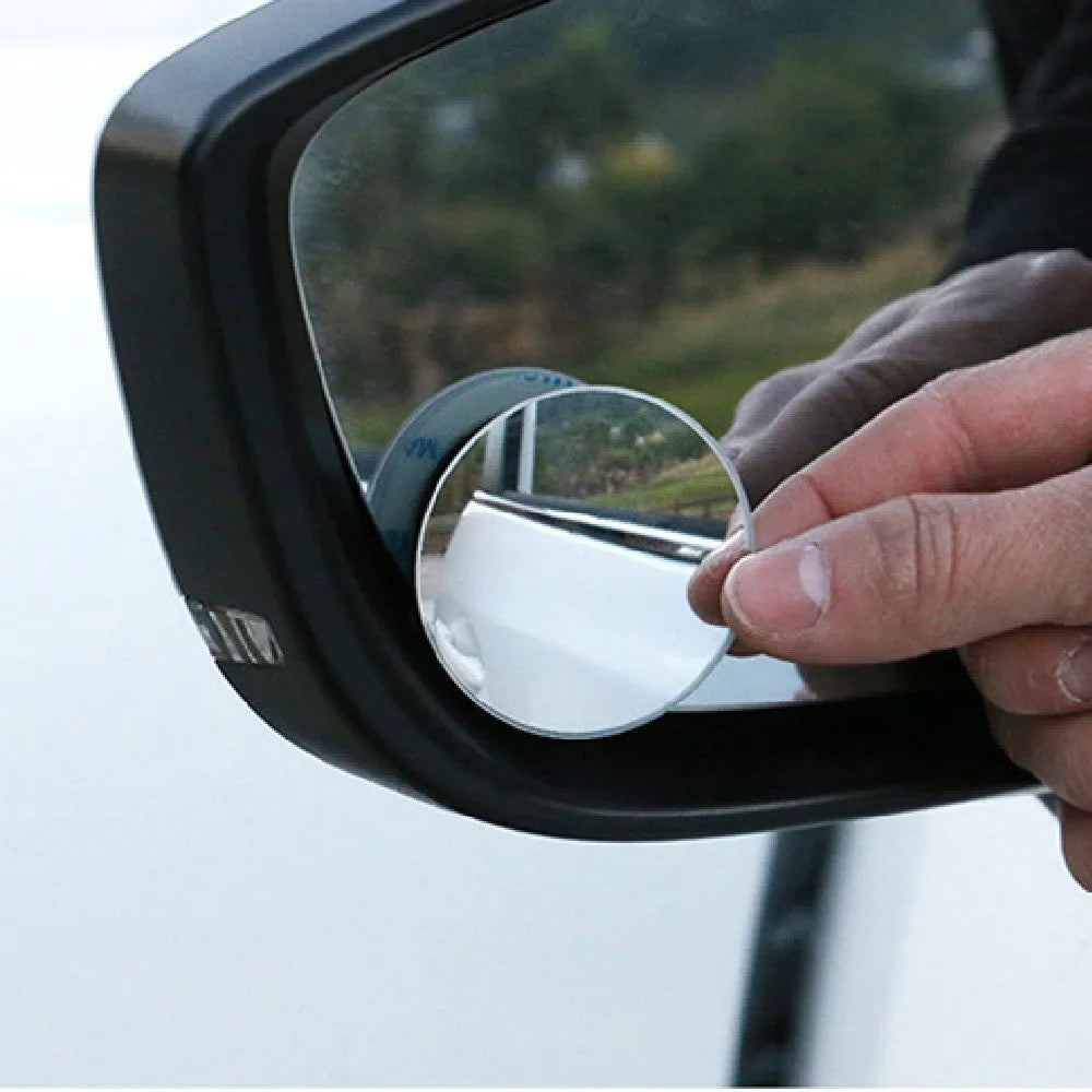 Two silver 5cm convex car blind spot mirrors with adjustable mounting