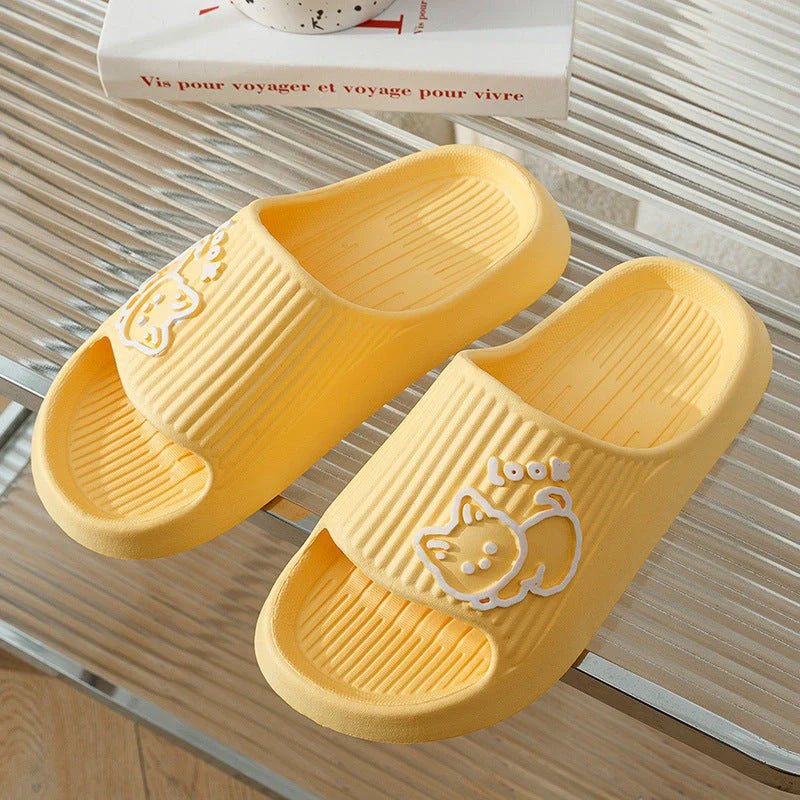 Women's cat design slippers with non-slip EVA sole in various colours