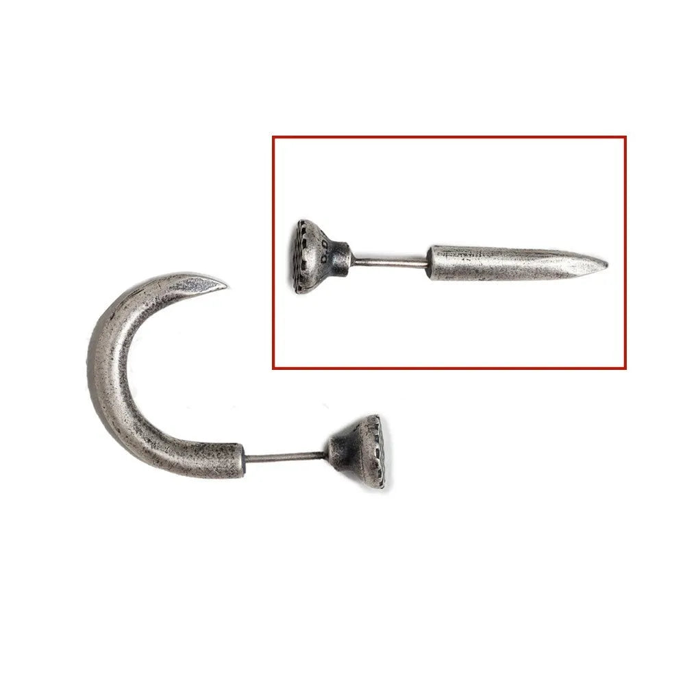 Sterling silver nail stud earrings showing straight and curved punk retro styles