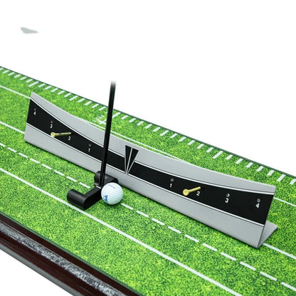Golf putter trajectory balance simulator with adjustable push rod balancer on practice green