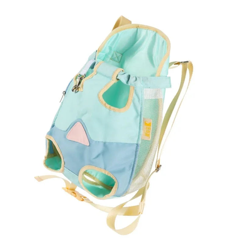 Soft-shell portable cat carrier backpack in purple, orange, and blue colour options