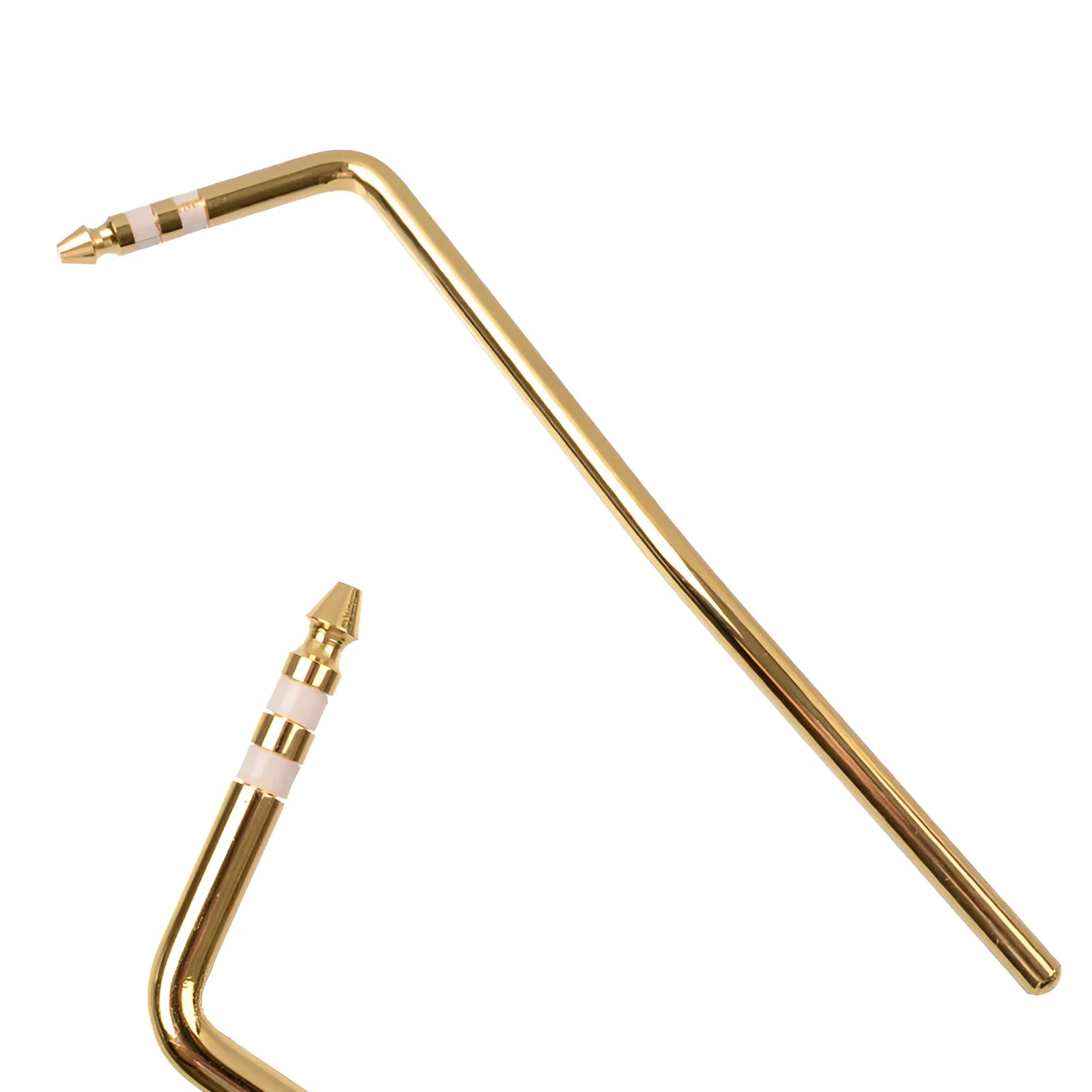 A metal guitar tremolo bar replacement part shown in black, blue, gold, and silver finishes.