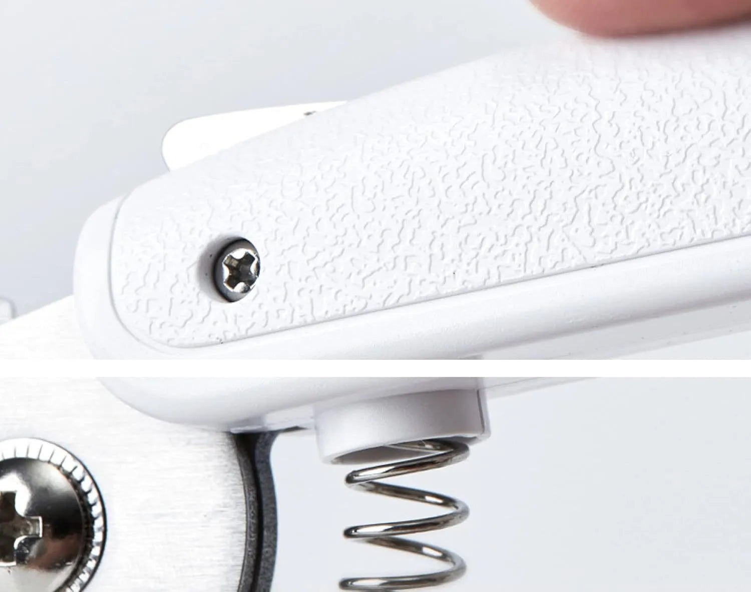 White LED pet nail clippers with a transparent safety guard and a nail file on a grey background.